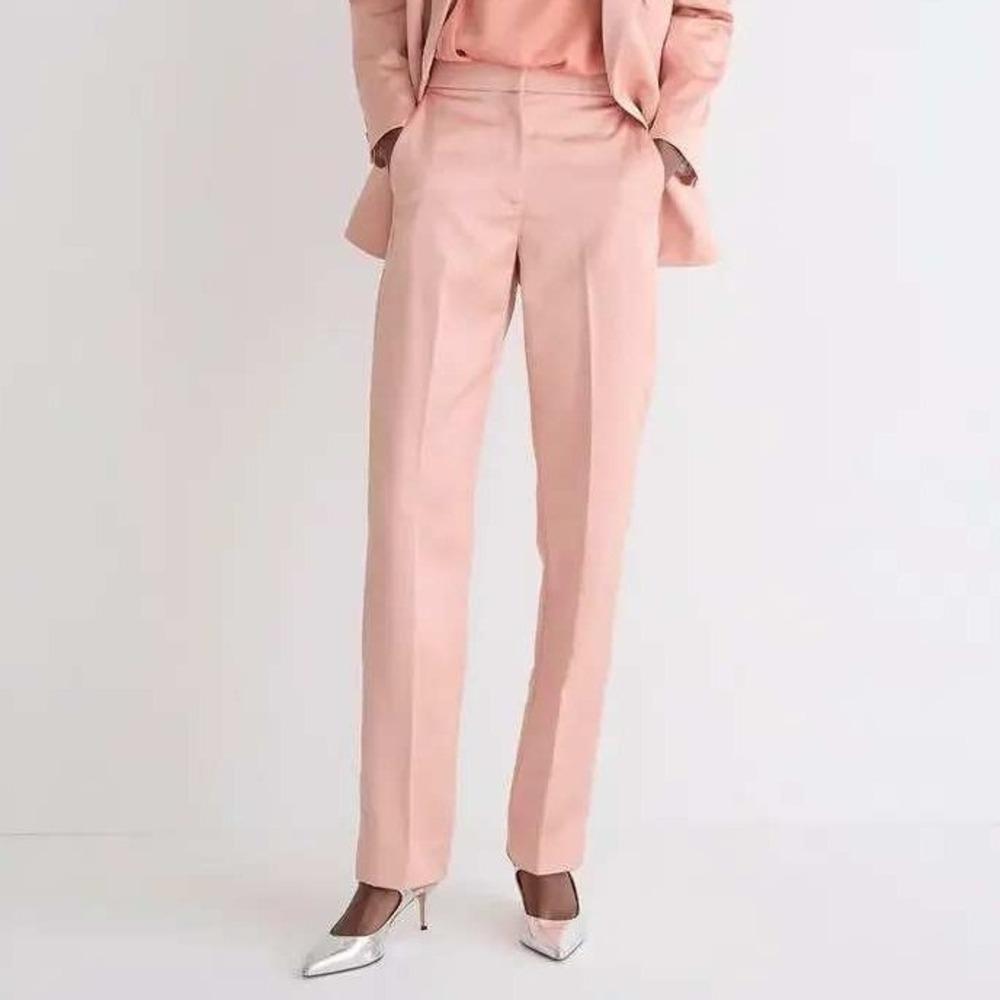 J Crew Collection Kate Straight Leg Satin Pants 8 Rose Pink Wedding Brunch Event